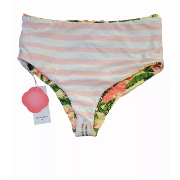 Aqua Bendita Floral/Stripe Reversible High Waist Cheeky Bikini Bottom 2X - Picture 9 of 10